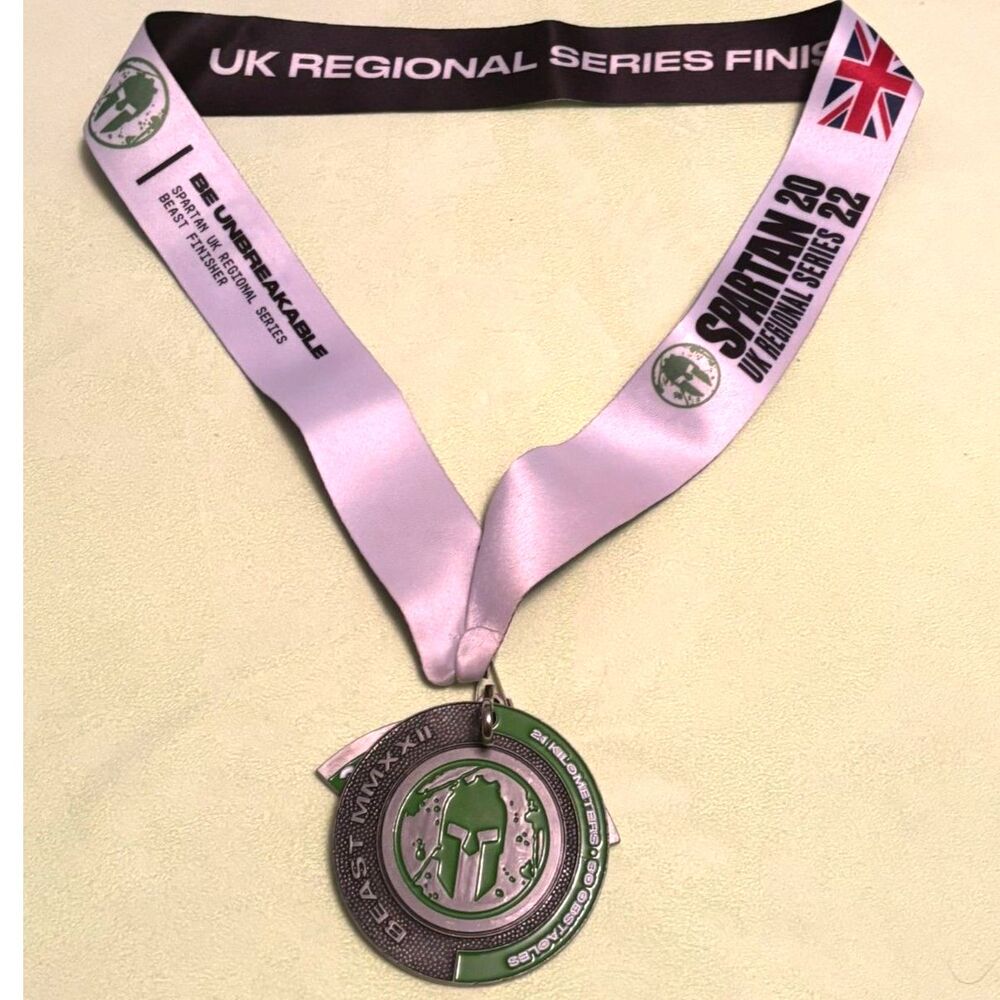 Spartan 2022 Beast Medal w/ UK Regional Series Ribbon + Beast Wedge